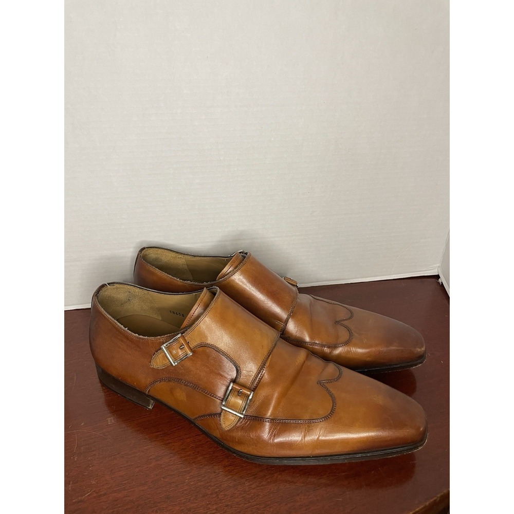 Men Magnanni Genuine Tan Leather Double Monk Strap Wingtip Casual Formal Shoes